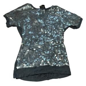 Studio Y Silver Sequin Detail Black Blouse Womens Small Mardi Gras Glam Party